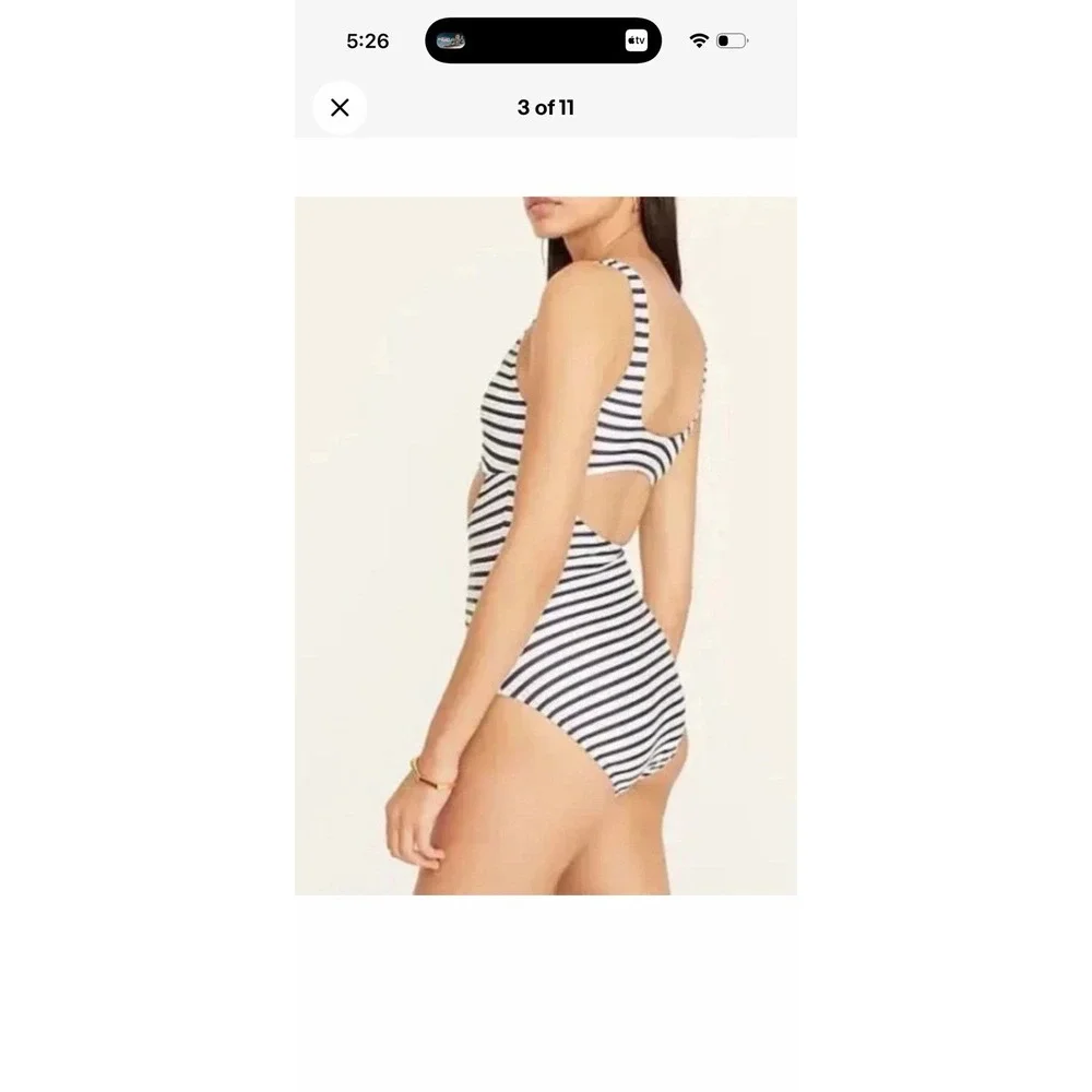 JCREW Women's Navy White Stripe Cutout One Piece Size 2 Swim Square Neck